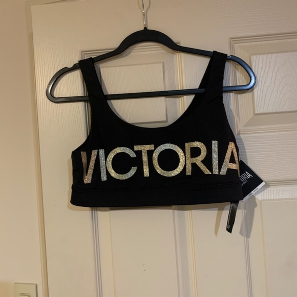 NWT Victoria Sport Black/Gold Sports Bra sz L
